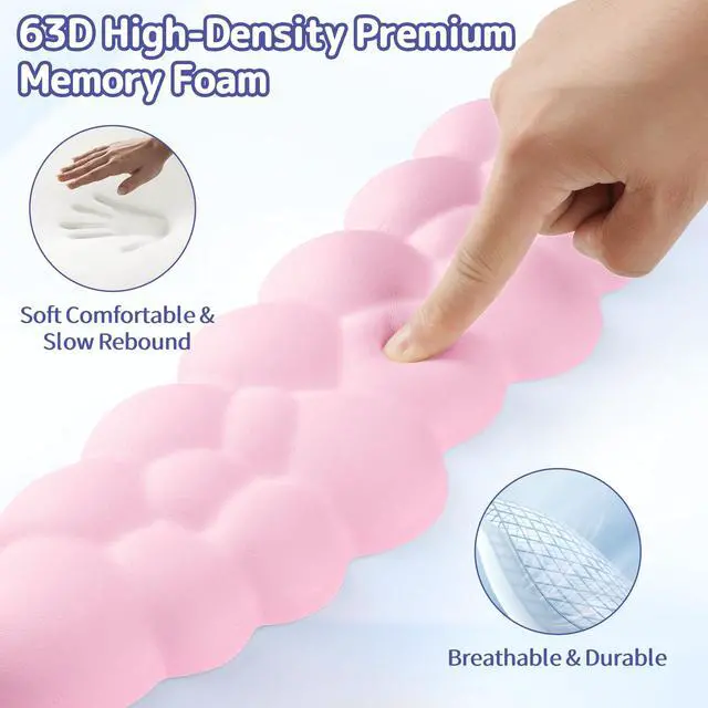 Alt view image 2 of 5 - Cloud Wrist Rest Keyboard, Cloud Keyboard Wrist Pad Set with PU Leather Memory Foam, Cute Arm Rest for Palm Support, PC/Gaming Desk Accessories/Office Setup/Computer Hand Cushion - Pink