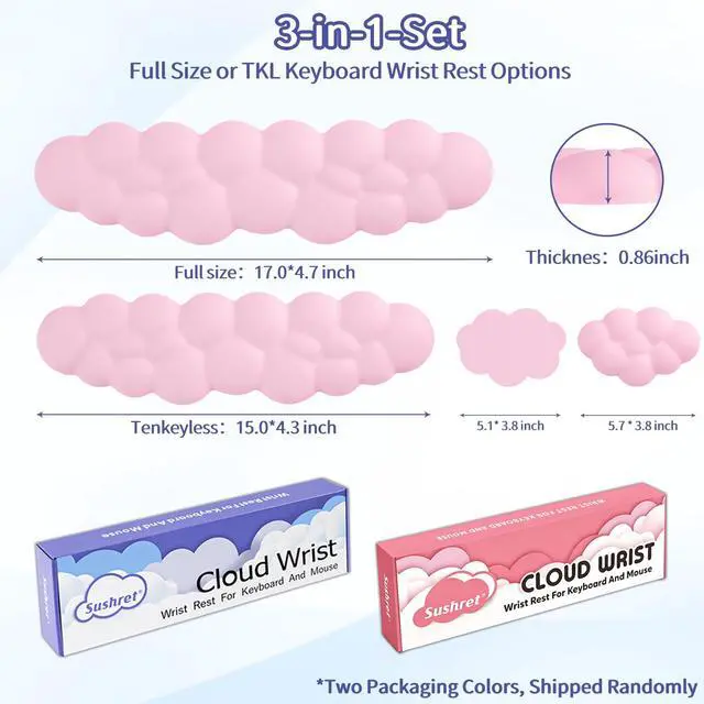 Alt view image 3 of 5 - Cloud Wrist Rest Keyboard, Cloud Keyboard Wrist Pad Set with PU Leather Memory Foam, Cute Arm Rest for Palm Support, PC/Gaming Desk Accessories/Office Setup/Computer Hand Cushion - Pink