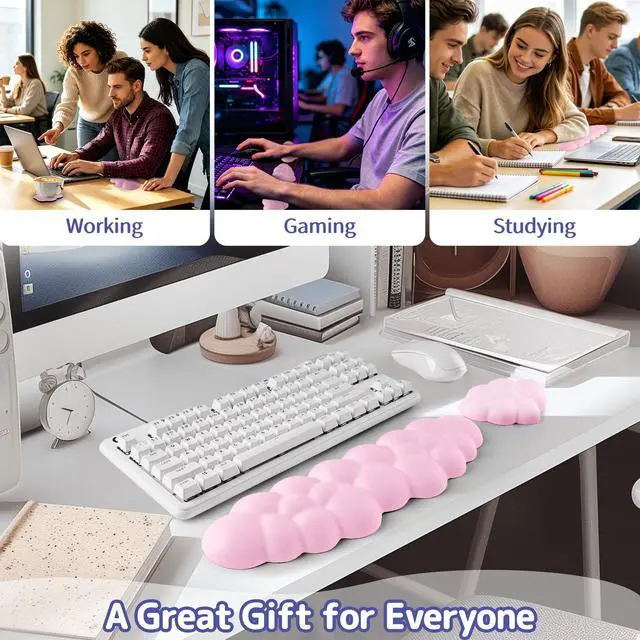 Alt view image 4 of 5 - Cloud Wrist Rest Keyboard, Cloud Keyboard Wrist Pad Set with PU Leather Memory Foam, Cute Arm Rest for Palm Support, PC/Gaming Desk Accessories/Office Setup/Computer Hand Cushion - Pink