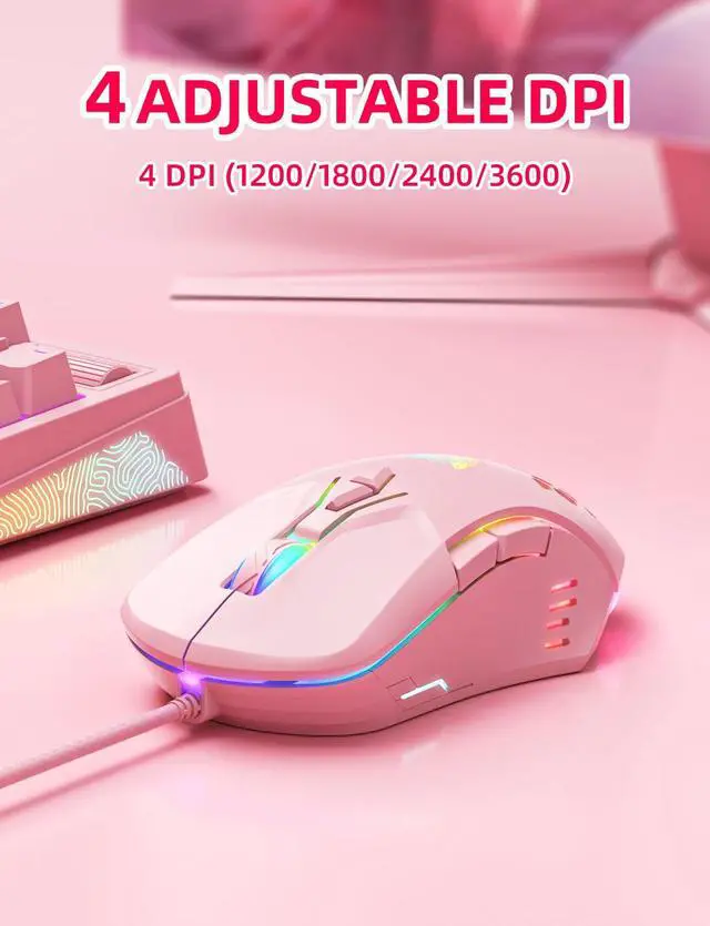 Alt view image 2 of 7 - Wired PC Gaming Mouse: High Precision Sensor,RGB Backlit, Adjustable DPI, 7 Buttons Programmable,Ergonomic mice for Office & Gaming on Windows/Mac/Linux/Chrome- Pink