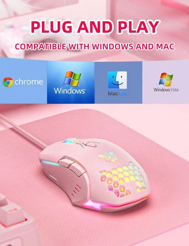 Alt view image 6 of 7 - Wired PC Gaming Mouse: High Precision Sensor,RGB Backlit, Adjustable DPI, 7 Buttons Programmable,Ergonomic mice for Office & Gaming on Windows/Mac/Linux/Chrome- Pink