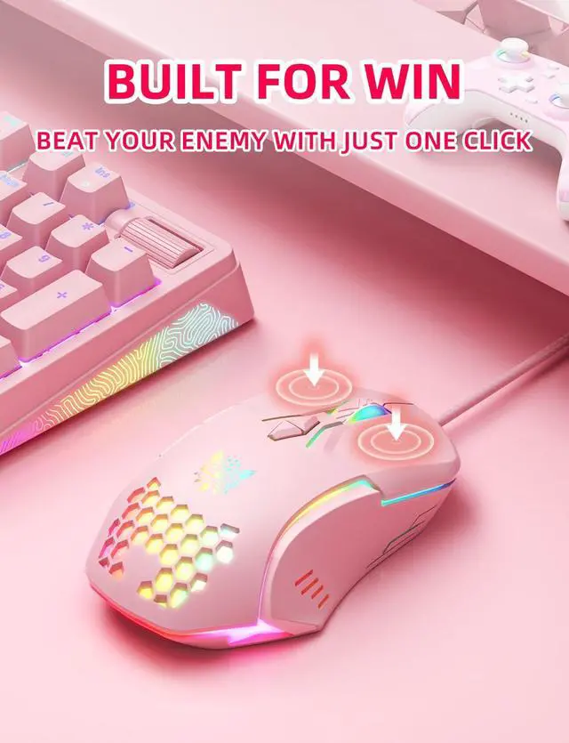 Alt view image 7 of 7 - Wired PC Gaming Mouse: High Precision Sensor,RGB Backlit, Adjustable DPI, 7 Buttons Programmable,Ergonomic mice for Office & Gaming on Windows/Mac/Linux/Chrome- Pink