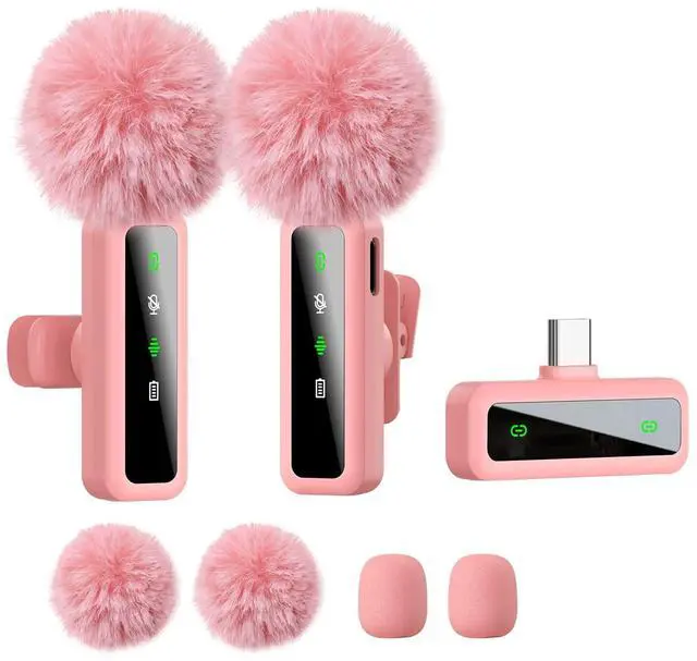 Main image of Wireless Lavalier Microphone for iPhone - iPad, Android Phone Computer, Mini Microphone for Live Streaming, Video Recording, Outdoor or Indoor Interviews, YouTube, TikTok, Vlog (Pink)