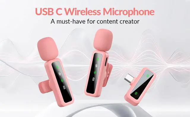 Alt view image 2 of 6 - Wireless Lavalier Microphone for iPhone - iPad, Android Phone Computer, Mini Microphone for Live Streaming, Video Recording, Outdoor or Indoor Interviews, YouTube, TikTok, Vlog (Pink)