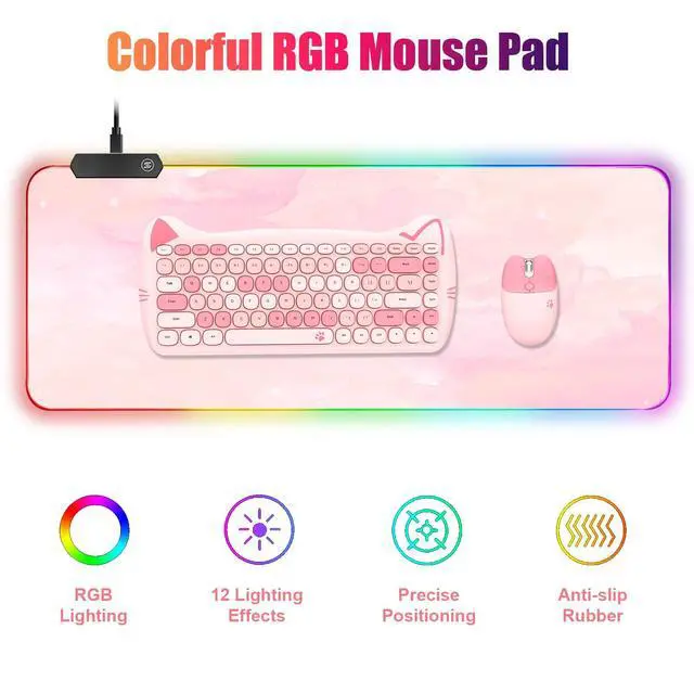 Alt view image 2 of 7 - RGB Large Gaming Mouse Pad, Extended Mouse Pad with 12 Lighting Effects, Water Proof Mutispandex Surface, Non-Slip Rubber Base, 80x30 cm / 31.5×11.8 in (Pink Nebula)