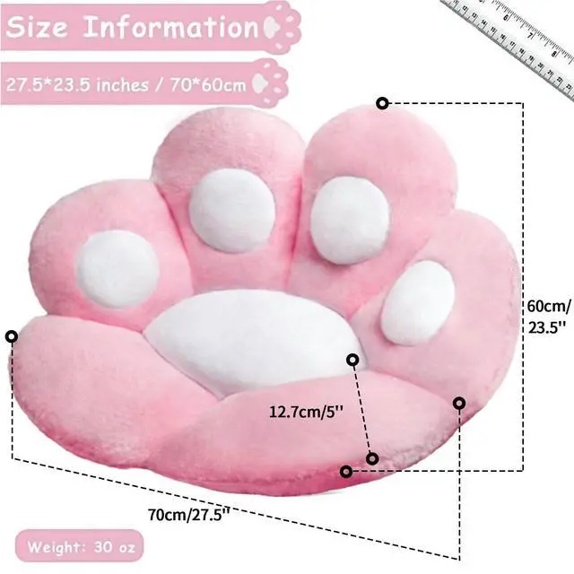 Alt view image 5 of 7 - Cat Paw Cushion Kawaii Office Desk Chair Cushion Comfy Plush Cat Paw Shape Gaming Chair Cushion Bear Cute Seat Cushion for Girl, Kawaii Room Bedroom Decorate 28"x 24" (Pink)