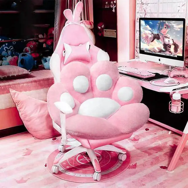 Alt view image 6 of 7 - Cat Paw Cushion Kawaii Office Desk Chair Cushion Comfy Plush Cat Paw Shape Gaming Chair Cushion Bear Cute Seat Cushion for Girl, Kawaii Room Bedroom Decorate 28"x 24" (Pink)
