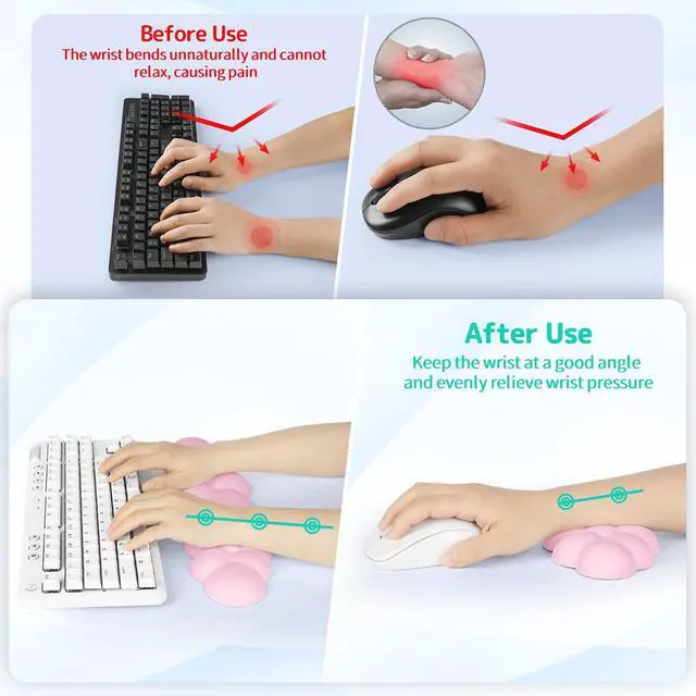 Alt view image 3 of 7 - Cloud Wrist Rest Keyboard, Cloud Keyboard Wrist Pad Set with PU Leather Memory Foam, Cute Arm Rest for Palm Support, PC/Gaming Desk Accessories/Office Setup/Computer Hand Cushion - Pink