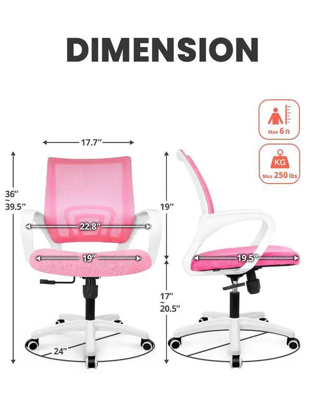 Alt view image 2 of 7 - Office Computer Chair Ergonomic Mid-Back Mesh Desk Chair, Pink