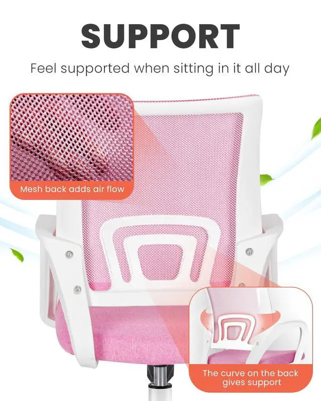 Alt view image 3 of 7 - Office Computer Chair Ergonomic Mid-Back Mesh Desk Chair, Pink