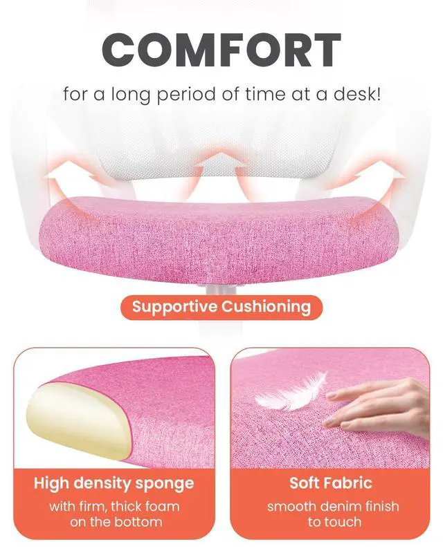 Alt view image 4 of 7 - Office Computer Chair Ergonomic Mid-Back Mesh Desk Chair, Pink