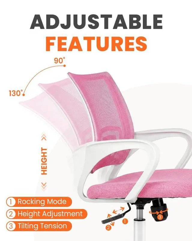 Alt view image 5 of 7 - Office Computer Chair Ergonomic Mid-Back Mesh Desk Chair, Pink