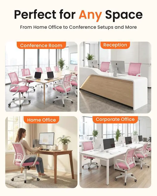 Alt view image 6 of 7 - Office Computer Chair Ergonomic Mid-Back Mesh Desk Chair, Pink