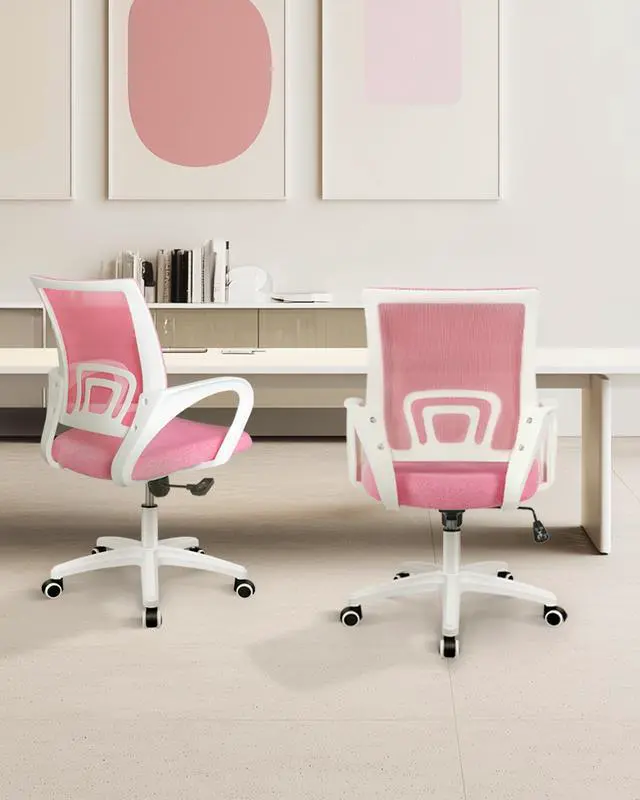 Alt view image 7 of 7 - Office Computer Chair Ergonomic Mid-Back Mesh Desk Chair, Pink