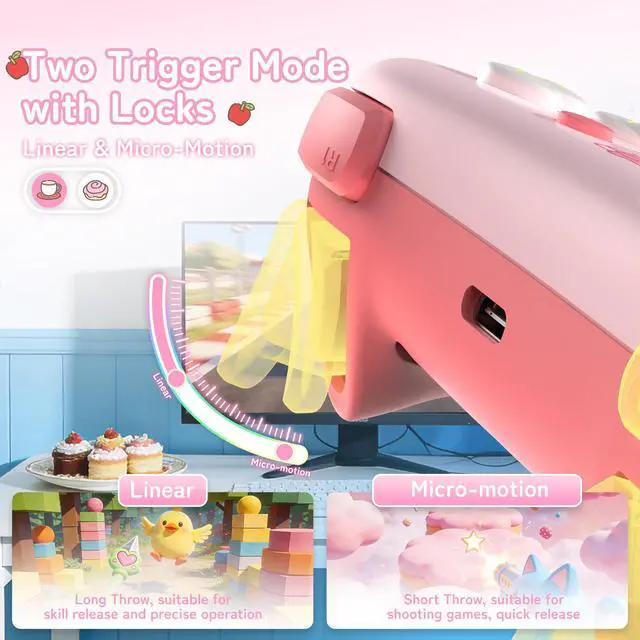 Alt view image 6 of 7 - Hello Kitty Switch Pro Controller, Cute Hall Effect Wireless Gamepad No Drift for Switch 2/Switch/OLED/Lite, PC/Steam, Android, iOS, Bluetooth + Wired, Turbo, Back Buttons,6-Aixs Gyro, Wake-up, RGB
