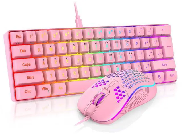 Main image of 60% Gaming Keyboard and Mouse Combo, Ultra-Compact 61 Keys RGB Backlit Mini Keyboard, Lightweight 7200 DPI Honeycomb Optical Mouse, RGB Wired Gaming Set for PC MAC PS5 Xbox Gamer(Pink)