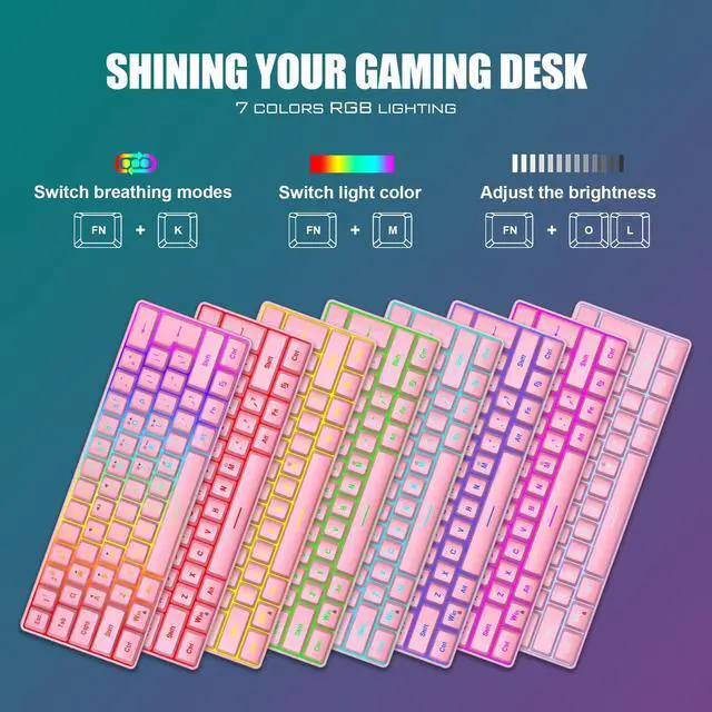 Alt view image 2 of 7 - 60% Gaming Keyboard and Mouse Combo, Ultra-Compact 61 Keys RGB Backlit Mini Keyboard, Lightweight 7200 DPI Honeycomb Optical Mouse, RGB Wired Gaming Set for PC MAC PS5 Xbox Gamer(Pink)