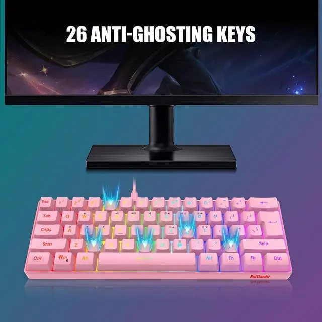 Alt view image 4 of 7 - 60% Gaming Keyboard and Mouse Combo, Ultra-Compact 61 Keys RGB Backlit Mini Keyboard, Lightweight 7200 DPI Honeycomb Optical Mouse, RGB Wired Gaming Set for PC MAC PS5 Xbox Gamer(Pink)