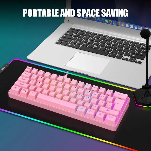 Alt view image 7 of 7 - 60% Gaming Keyboard and Mouse Combo, Ultra-Compact 61 Keys RGB Backlit Mini Keyboard, Lightweight 7200 DPI Honeycomb Optical Mouse, RGB Wired Gaming Set for PC MAC PS5 Xbox Gamer(Pink)