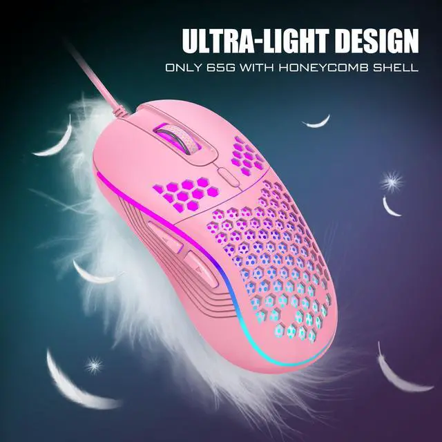 Alt view image 5 of 7 - 60% Gaming Keyboard and Mouse Combo, Ultra-Compact 61 Keys RGB Backlit Mini Keyboard, Lightweight 7200 DPI Honeycomb Optical Mouse, RGB Wired Gaming Set for PC MAC PS5 Xbox Gamer(Pink)