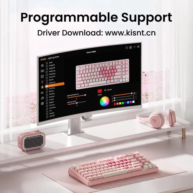 Alt view image 7 of 7 - KN85 Wireless Mechanical Keyboard, 75% Layout, Bluetooth/2.4GHz/USB-C, Custom RGB Backlit, Hot-Swappable Linear Switch, Creamy Sound for Gaming/Typing (Rose Pink)