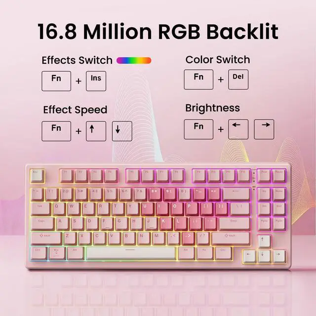 Alt view image 4 of 7 - KN85 Wireless Mechanical Keyboard, 75% Layout, Bluetooth/2.4GHz/USB-C, Custom RGB Backlit, Hot-Swappable Linear Switch, Creamy Sound for Gaming/Typing (Rose Pink)