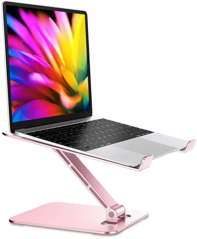 Main image of Foldable Aluminum Alloy Laptop Stand for Desk, Height Adjustable Ergonomic Computer Stand, Portable Laptop Riser Holder Printer Stand Compatible with MacBook Pro Air/HP/Dell 10-16", Pink