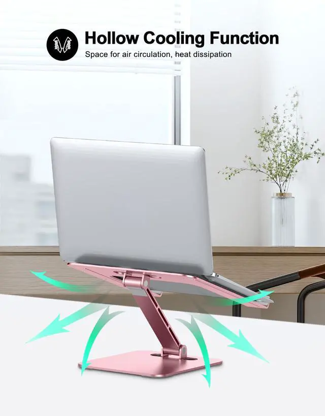 Alt view image 3 of 7 - Foldable Aluminum Alloy Laptop Stand for Desk, Height Adjustable Ergonomic Computer Stand, Portable Laptop Riser Holder Printer Stand Compatible with MacBook Pro Air/HP/Dell 10-16", Pink