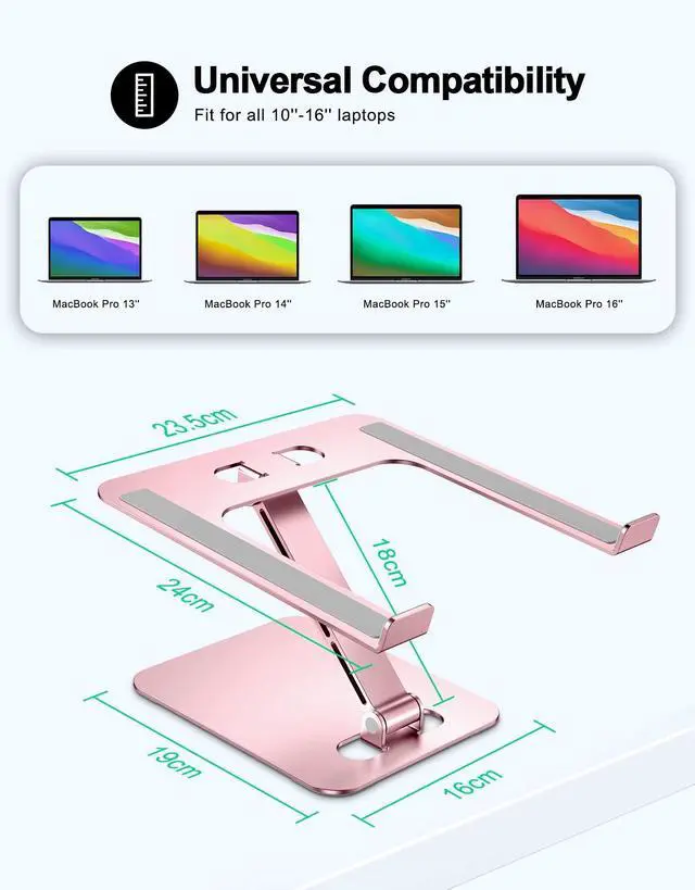 Alt view image 5 of 7 - Foldable Aluminum Alloy Laptop Stand for Desk, Height Adjustable Ergonomic Computer Stand, Portable Laptop Riser Holder Printer Stand Compatible with MacBook Pro Air/HP/Dell 10-16", Pink
