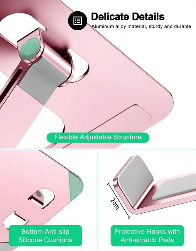 Alt view image 6 of 7 - Foldable Aluminum Alloy Laptop Stand for Desk, Height Adjustable Ergonomic Computer Stand, Portable Laptop Riser Holder Printer Stand Compatible with MacBook Pro Air/HP/Dell 10-16", Pink