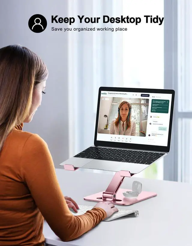 Alt view image 7 of 7 - Foldable Aluminum Alloy Laptop Stand for Desk, Height Adjustable Ergonomic Computer Stand, Portable Laptop Riser Holder Printer Stand Compatible with MacBook Pro Air/HP/Dell 10-16", Pink
