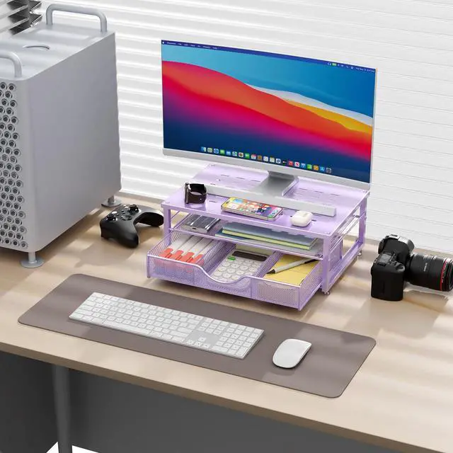 Alt view image 2 of 7 - Computer Monitor Stand Riser with Drawer