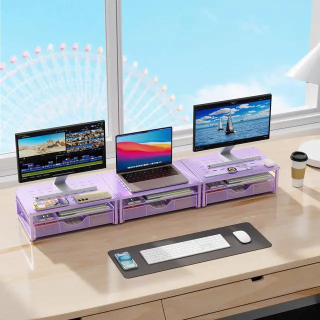 Alt view image 6 of 7 - Computer Monitor Stand Riser with Drawer