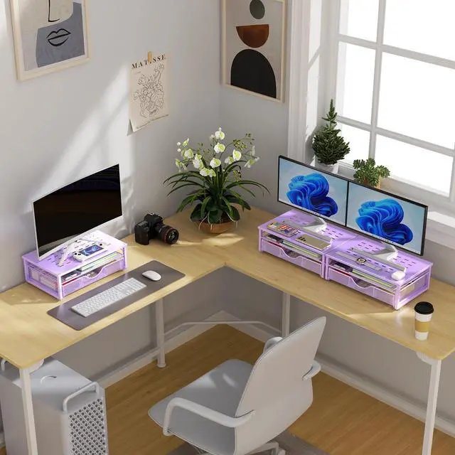 Alt view image 7 of 7 - Computer Monitor Stand Riser with Drawer