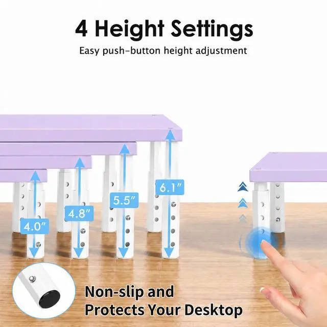 Alt view image 5 of 7 - Desk Organizers and Accessories, Adjustable Computer Monitor Stand Riser, Laptop Stand, Office Desk Accessories & Workspace Organizers for Women, Purple Wood