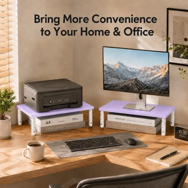 Alt view image 6 of 7 - Desk Organizers and Accessories, Adjustable Computer Monitor Stand Riser, Laptop Stand, Office Desk Accessories & Workspace Organizers for Women, Purple Wood