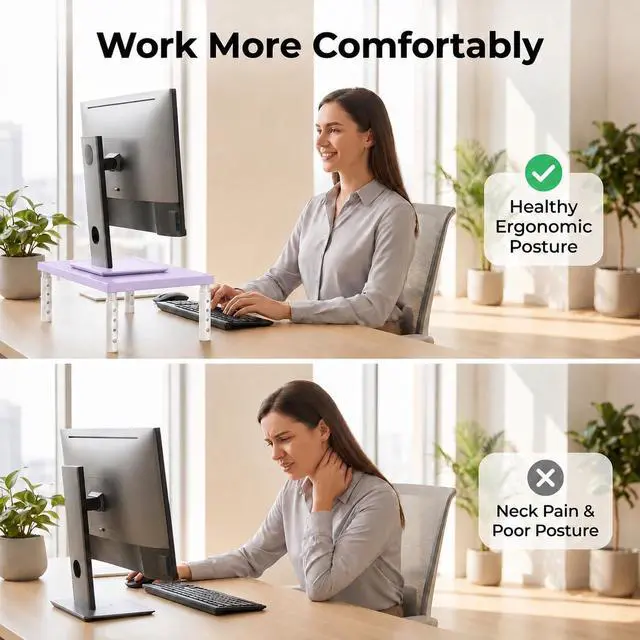 Alt view image 7 of 7 - Desk Organizers and Accessories, Adjustable Computer Monitor Stand Riser, Laptop Stand, Office Desk Accessories & Workspace Organizers for Women, Purple Wood