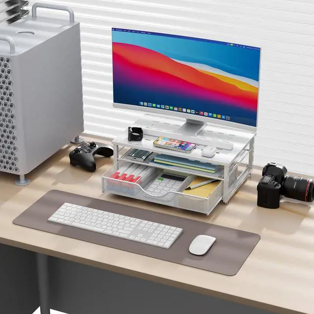 Alt view image 2 of 7 - Computer Monitor Stand Riser with Drawer