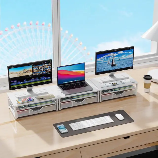 Alt view image 6 of 7 - Computer Monitor Stand Riser with Drawer