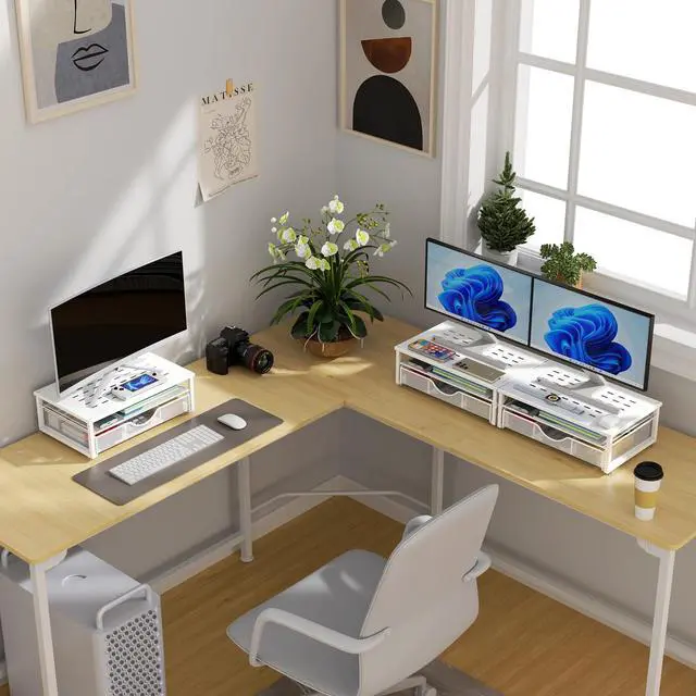 Alt view image 7 of 7 - Computer Monitor Stand Riser with Drawer