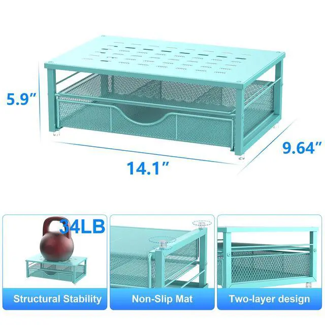 Alt view image 5 of 7 - Computer Monitor Stand Riser with Drawer