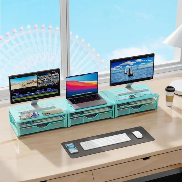 Alt view image 6 of 7 - Computer Monitor Stand Riser with Drawer