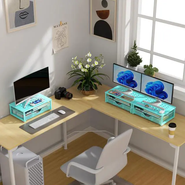 Alt view image 7 of 7 - Computer Monitor Stand Riser with Drawer