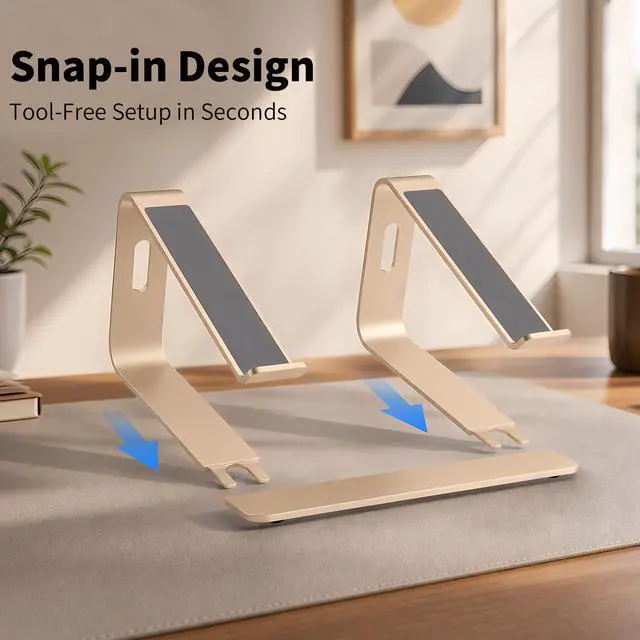 Alt view image 6 of 7 - Ergonomic Laptop Stand, Premium 5mm Aluminum Riser for 10-15.6 Inch Notebook Computer, Tool-Free Detachable Elevator Holder for Desk Office, Sturdy Riser for Eye-Level Neck Relief (Gold)
