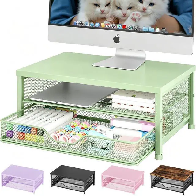 Main image of Computer Monitor Stand Riser, Desk Organizer with Drawer, Printer & Laptop Stand, Office Desk Accessories & Workspace Desktop Organizers Storage for Office Supplies(Green)