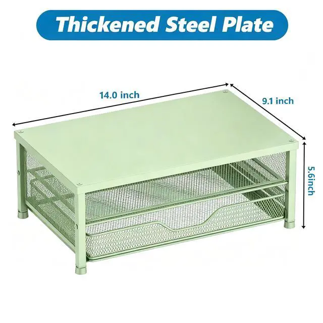 Alt view image 6 of 6 - Computer Monitor Stand Riser, Desk Organizer with Drawer, Printer & Laptop Stand, Office Desk Accessories & Workspace Desktop Organizers Storage for Office Supplies(Green)