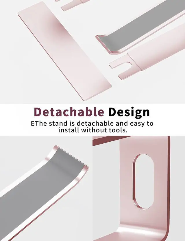 Alt view image 4 of 7 - Laptop Stand for Desk, Aluminum Computer Riser, Ergonomic Notebook Holder, Detachable Metal Laptops Elevator, PC Cooling Mount Support 10 to 15.6 Inches Notebook, Pink