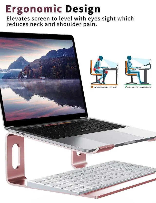 Alt view image 3 of 7 - Laptop Stand for Desk, Aluminum Computer Riser, Ergonomic Notebook Holder, Detachable Metal Laptops Elevator, PC Cooling Mount Support 10 to 15.6 Inches Notebook, Pink