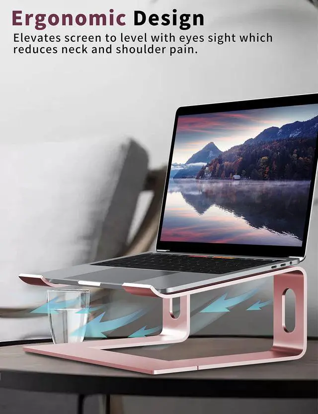 Alt view image 5 of 7 - Laptop Stand for Desk, Aluminum Computer Riser, Ergonomic Notebook Holder, Detachable Metal Laptops Elevator, PC Cooling Mount Support 10 to 15.6 Inches Notebook, Pink