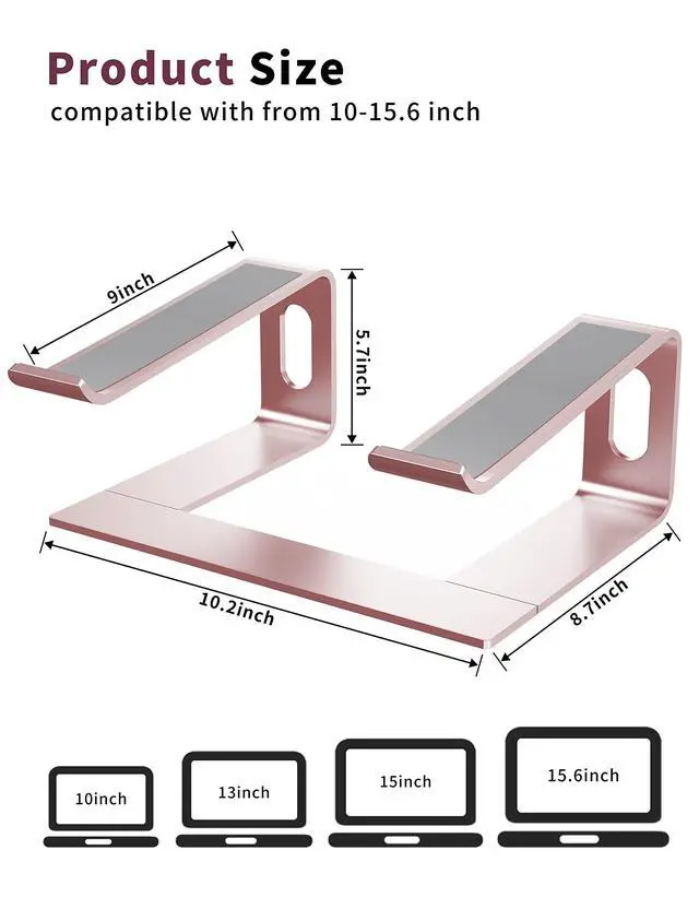 Alt view image 2 of 7 - Laptop Stand for Desk, Aluminum Computer Riser, Ergonomic Notebook Holder, Detachable Metal Laptops Elevator, PC Cooling Mount Support 10 to 15.6 Inches Notebook, Pink
